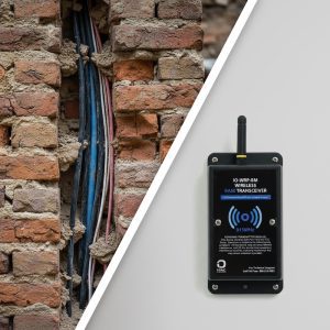 a wireless hvac control module next to a wall with wires in it